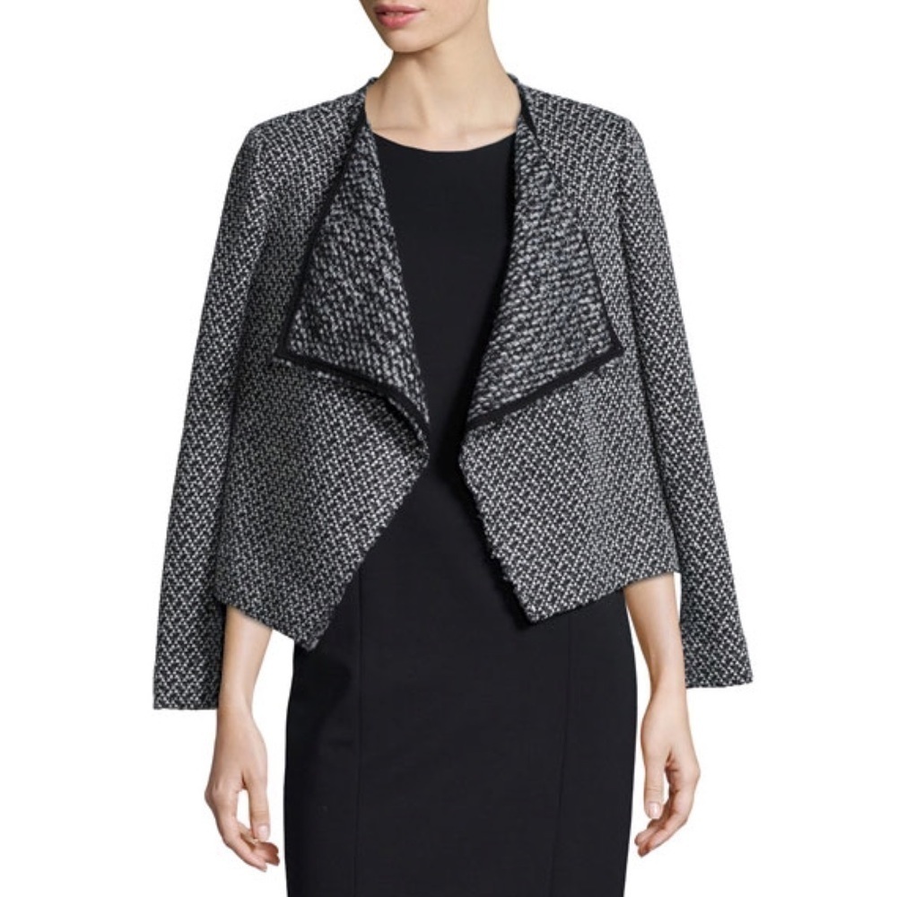 REBECCA TAYLOR TWEED OPEN FRONT DRAPED SHAWL COLLAR FRONT JACKET